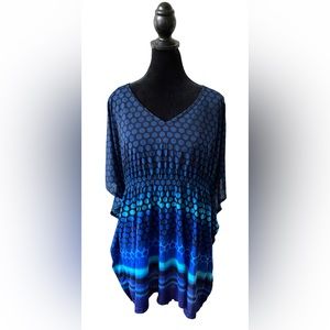 Rafaella: Blue and Black Flowy Polkadot V Neck  Blouse